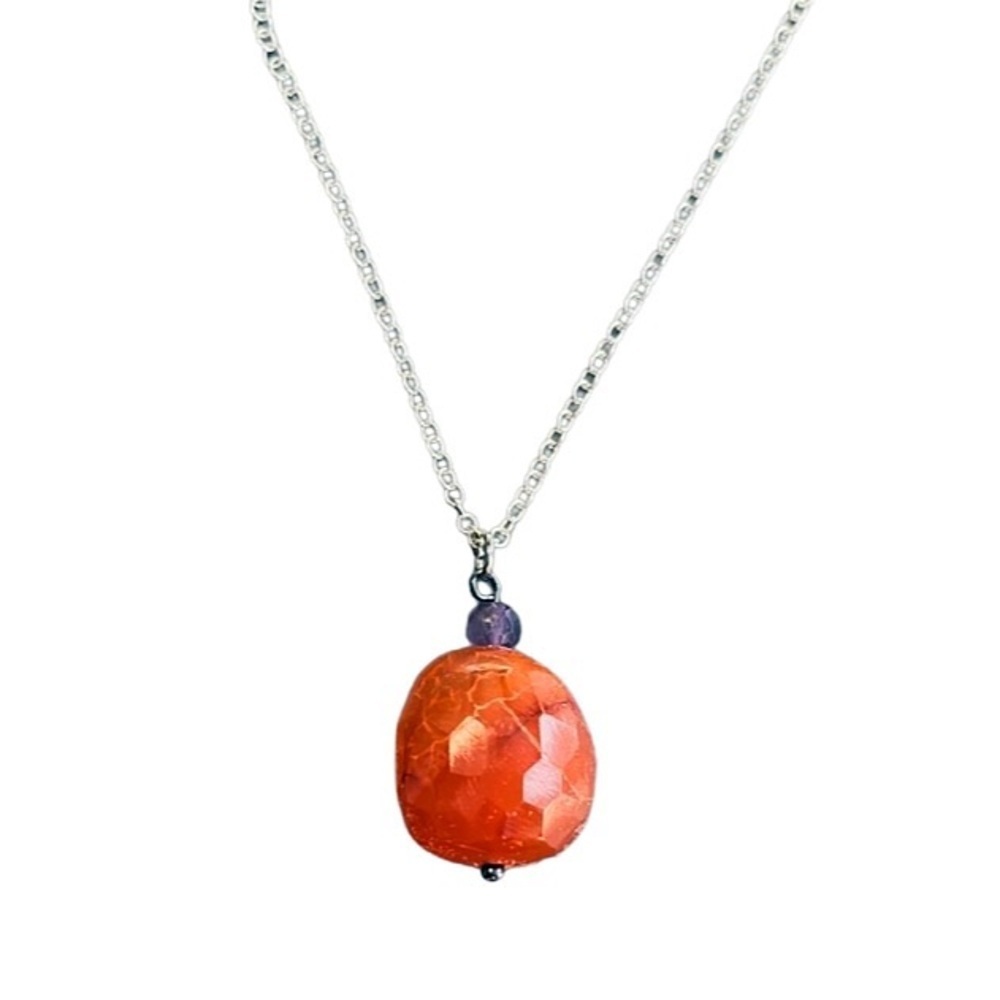 Genuine hand faceted Carnelian Amethyst Necklace!